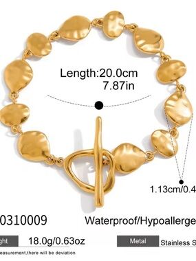 18K Gold PVD Plated Stainless Steel Textured Bracelet Waterproof Hypoallergenic⁠